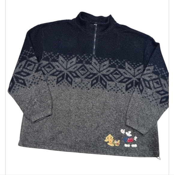 Vintage Disney Mickey Mouse Pluto 90s Nordic Print 1/4 Zip Fleece Sweater Sz XL